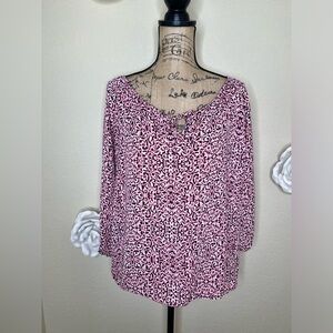 NTM: Laundry by Shelli Segal Pink, Black & White Peasant Blouse Sz L